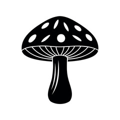 Black and White Mushroom Illustration with Spotted Cap and Striated Underside