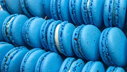 Rows of blue macarons