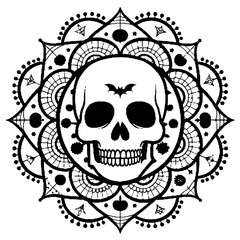 Skull Mandala Design – Gothic Halloween Skull Art for Tattoos, Crafts, and Spiritual Decor