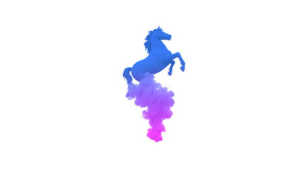 Blue purple horse rearing with vibrant smoke cloud, surreal fantasy animal art, creative digital illustration, isolated on transparent background, dreamy and imaginative mood