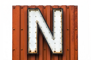 Retro neon letter n sign isolated on white background