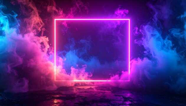 Neon square frame in smoky, vibrant colors