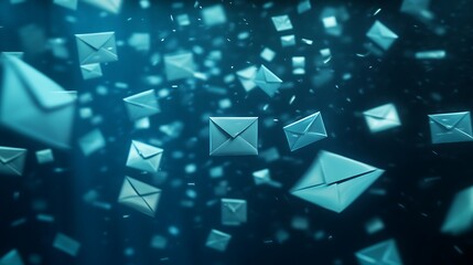 Many light blue envelopes floating in a dark blue digital space mail email photo