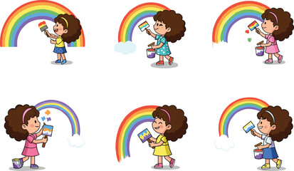 Child painting rainbow cartoon set, creativity, art, imagination, colorful, happy, fun, brush, bucket, expression, joy, kids, play