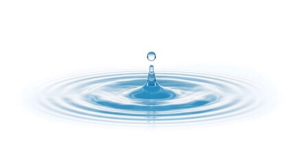 A single water drop hits a calm surface, creating perfect concentric ripples. A clean, fresh concept of purity, clarity, and nature.