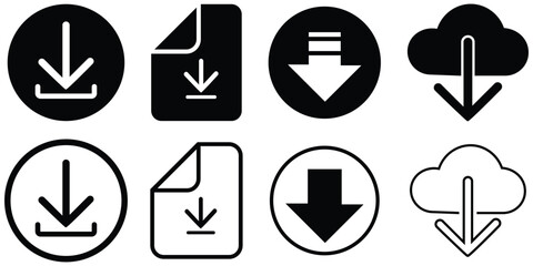 Download icon set. Download and upload icon. Files download and upload icons symbol in line. Simple download icon set.  Download icon files. Software download icon . Web icon set . Icons collection.