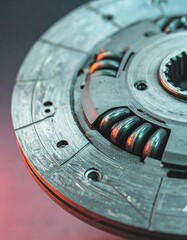 Close-up of a metallic mechanical component with coils