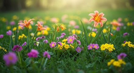 Colorful wildflowers blooming in a sunny field.