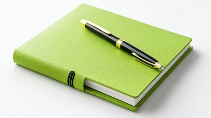 notebook and pen product mockup on white background, clean minimal studio lighting, realistic, high resolution