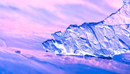 Close-up of a crystalline ice structure reflecting colors