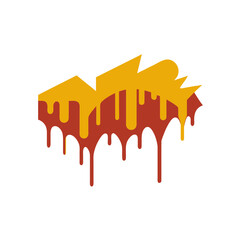 Abstract dripping paint design in yellow and red on black background