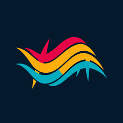 Abstract wavy lines in red yellow and blue on dark background