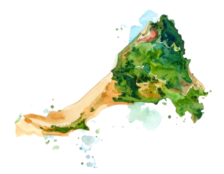 Realistic Watercolor Comoros Map with Ocean and Island Tones  PNG