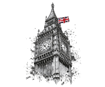 Monochrome image of the iconic clock tower