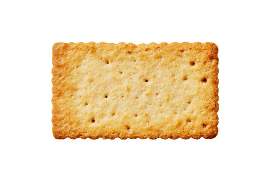 Close-up of a rectangular cracker. Golden-brown, textured surface. Small holes - Powered by Adobe