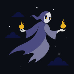 Vector illustration of a ghost holding a burning lamp