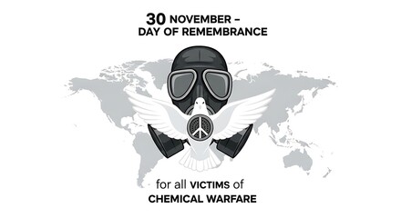 Day of remembrance for victims of chemical warfare on november 30th, isolated on white background