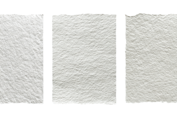 Three textured, off-white paper squares.  Each square shows a unique surface pattern