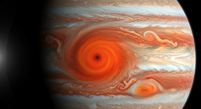 Stunning Close-Up The Majestic Great Red Spot and Atmospheric Wonders of Jupiter, Captivating View from Space Showcasing Dynamic Cloud Formations