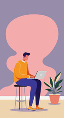 Man working remotely on laptop, illustrating modern flexible work, freelance, or online education concepts. Ideal for business, technology, or lifestyle designs.