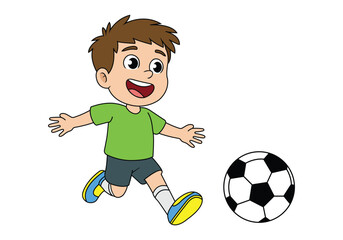 Children football cartoon characters design, Kids, boy, playing, running and smiling, soccer ball, vector illustration