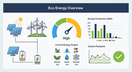 Eco Energy Overview With Graphs And Charts Illustration Concept