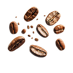 Fototapeta premium Roasted Coffee Beans Scattered on White Background isolated on a transparent background