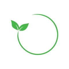 Green leaves sprout from a circular arc on a white background leaf growth