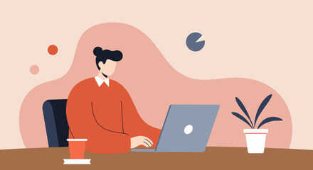 Professional working diligently on a laptop at a desk, illustrating remote work, productivity, and modern business lifestyle. Ideal for technology and career concepts.