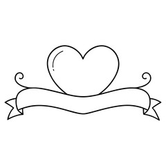 Heart with banner and swirls outline