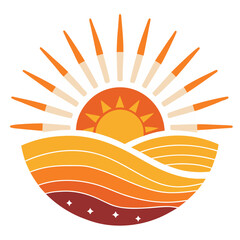 Stylized sunset over rolling hills with starry sky