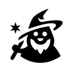 Fototapeta premium Smiling wizard icon with magic wand and star