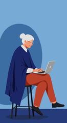 Focused senior woman actively using a laptop computer, embodying modern elder engagement with technology and lifelong learning. Ideal for business, education, and lifestyle themes.
