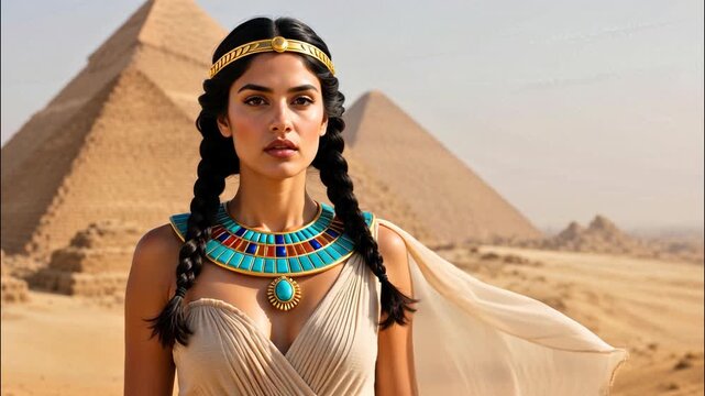 Golden Hour Close-Up of Egyptian Noblewoman with Usekh Collar and Kohl-lined Eyes