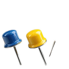 Two vibrant colored electronic components,  a blue and a yellow,  with metallic pins, isolated against a stark black backdrop