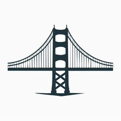 Obraz premium A striking black and white vector emblem featuring the elegant silhouette of a renowned suspension bridge, perfect for minimalist designs and travel-themed projects