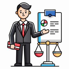 Professional male lawyer presenting legal rights chart vector illustration, modern law office concept, justice education, attorney consultation, legal advice artwork