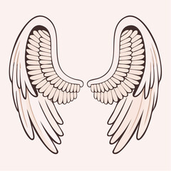 Obraz premium A beautifully detailed illustration of a pair of symmetrical angel wings, symbolizing spirituality, freedom, and heaven's grace