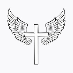 Fototapeta premium Cross with Wings A Black and White Vector Design