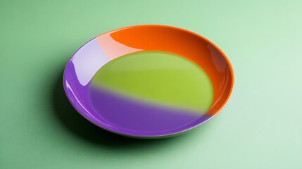 Colorful plate on a green background.