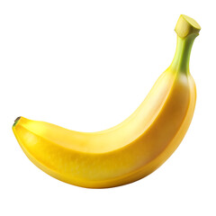 A single ripe yellow banana with a green stem, isolated on transparent background