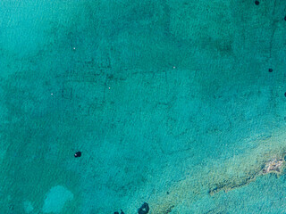 Aerial drone photo of buildings under the sea, Submerged City of Pavlopetri near Pounta beach and Elafonisos island, Vigklafia, Vatika, Peloponnese, Greece