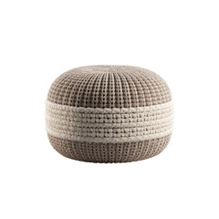 Fototapeta premium Knitted Round Pouf Ottoman in Beige and Cream