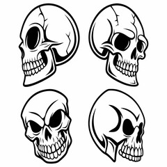 Creepy Skull Vector Set with Bold Outlines