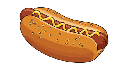 a delicious hot dog with mustard in a sesame bun