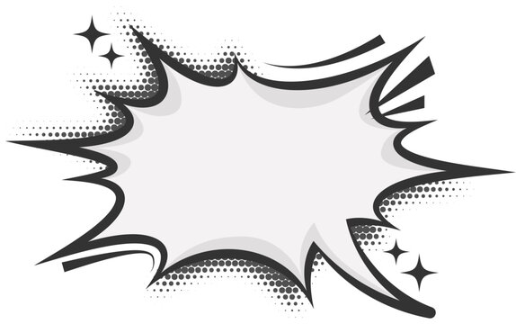 Manga speech bubble shape Comic frame for text with pop art halftone effect. Balloon chat shape for dialog. Cloud for shock shout and scream action message. Irregular cartoon decoration