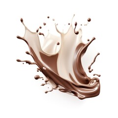 Chocolate milk splash dessert food white background.