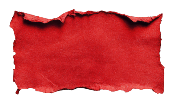 A vibrant red torn paper rectangle