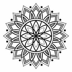 Mandala with tribal inspired geometric shapes, clean black and white coloring outline