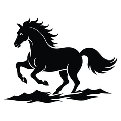 Adobe Ill Horse Head Silhouette - Stylized Cut Out Vector Constrictor Artwork Ultra-detailed white stallion galloping through shallow turquoise surf, splashes sparkling under golden sunset light, blur